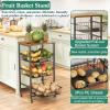 OKZEST 4-Tier Small Kitchen Storage Cart on Wheels, Metal Fruit Basket Stand with Pull-Out Baskets & Wood Top for Potato Onion Produce Snack Veggies view 4
