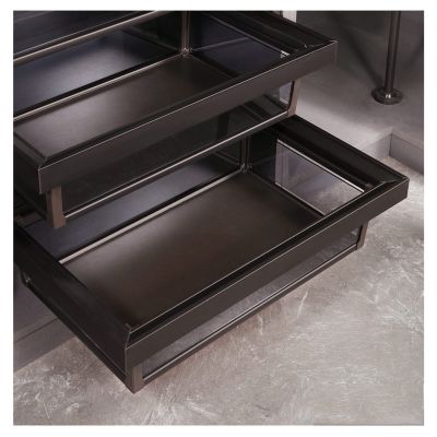 Wardrobe Pull Basket Drawer Wardrobe Storage Basket, Tempered Glass Cabinet Shelf Drawer Hanger, for Bedroom and Kitchen (Color : Black, Size : 66-72cm)