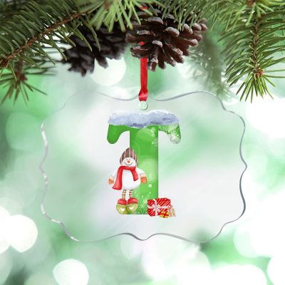 Monogram Initial Letter T Ornaments for Christmas Trees Cute Snowman Green Letter Personalized Christmas Ornaments 2022 Clear Acrylic Hanging Letters Ornaments Christmas Keepsake New Year Gifts