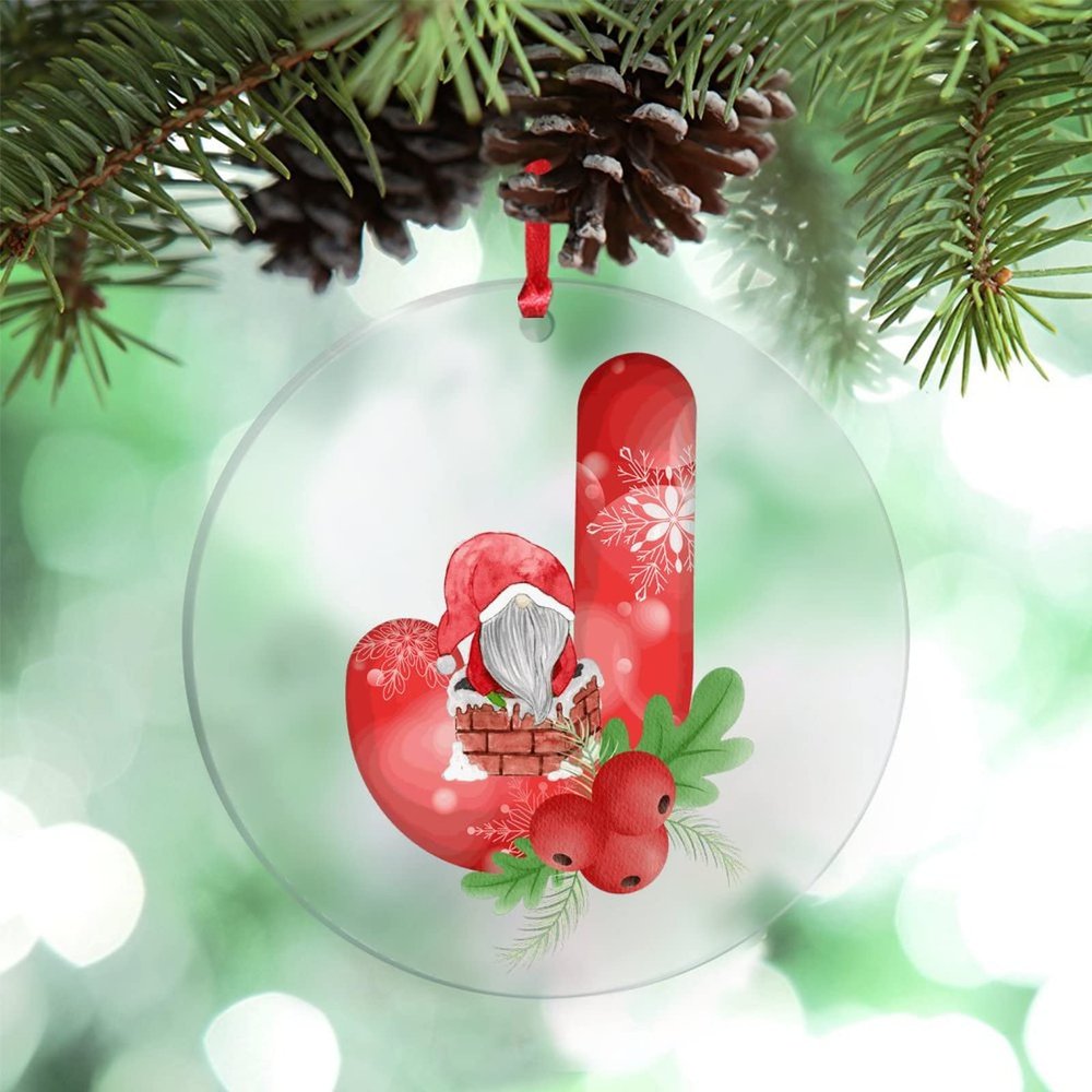 Christmas Ornaments 2022 Monogram Initial Letter J Ornament for Christmas Tree Decor Christmas Gnomes Santa Personalized Christmas Ornaments Holiday Keepsake Gifts for Mom Bridesmaid Bridal Shower