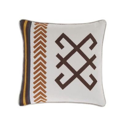 HiEnd Accents Toluca Canvas Western Decorative Throw Pillow, 18x18 inch, Cattle Brand Symbols Embroidery, Cotton Cabin Lodge Rustic Accent Pillow for Bed, Couch, Sofa