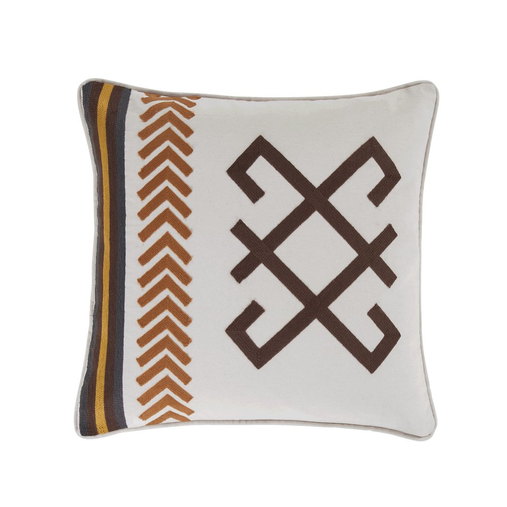 HiEnd Accents Toluca Canvas Western Decorative Throw Pillow, 18x18 inch, Cattle Brand Symbols Embroidery, Cotton Cabin Lodge Rustic Accent Pillow for Bed, Couch, Sofa