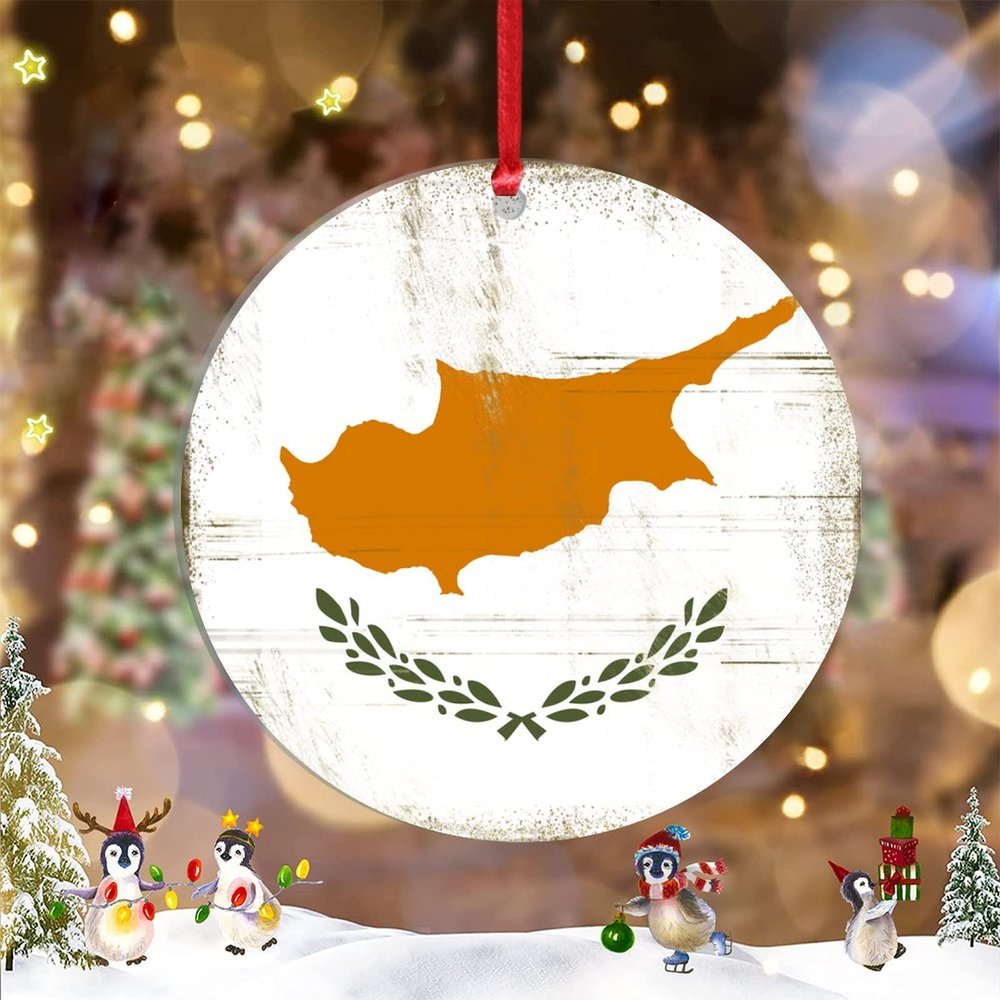 Christmas Ornaments 2022 Cyprus Flag Ornament for Christmas Tree Decor Cyprus Country City Souvenir Patriotic Personalized Christmas Ornaments Holiday Christmas Keepsake New Year Gifts