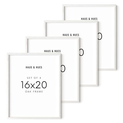 HAUS AND HUES White Oak Wood 16x20 Picture Frames - Set of 4, Elegant Frames for Posters and Photos
