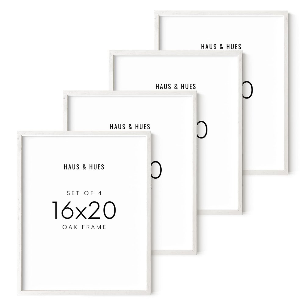 HAUS AND HUES White Oak Wood 16x20 Picture Frames - Set of 4, Elegant Frames for Posters and Photos