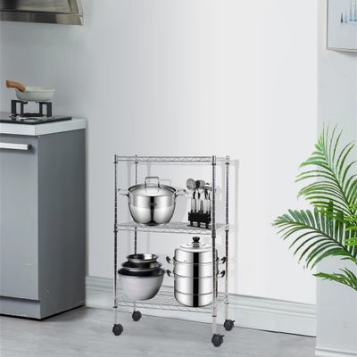 3-Tier Wire Storage Shelves, Heavy Duty Adjustable Shelving Unit with Wheels, Metal Shelf Organizer Storage Rack Shelves for Bedroom Kitchen Office, 450 LBS Capacity, 23" L x 13" W x 32" H, Chrome
