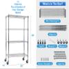 4-Tier Kitchen Storage Shelves Wire Shelving, Adjustable Storage Shelf Metal Storage Rack on Wheels, Shelf Unit Organizer for Kitchen Bread Microwave Oven Stand, 35.6"L x 14"W x 61.8"H, Chrome view 2