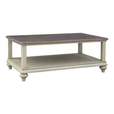 BOWERY HILL Transitional Wood Cocktail Table in Cream Puff/Walnut Brown/Black