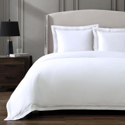 Hotel Triple Luxe Sateen Duvet Cover Set, 100% ELS Giza Egyptian Cotton, Embroidered, All Natural, Hidden Zipper Closure, Duvet Cover & 2 Pillow Shams (Nickel, King/Cal King)