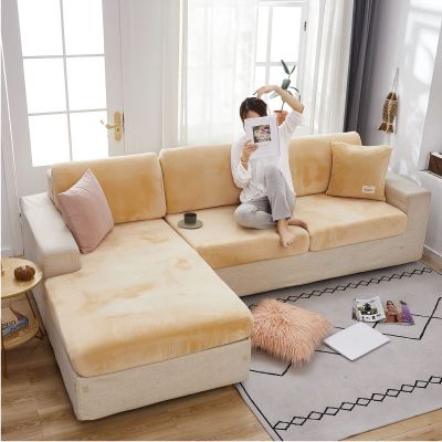 Extra Large Velvet Sectional Couch Cushion Covers for L Shape Chaise Lounge Sofa Slipcovers Stretch 1 2 3 4 Seat Sofa Cover Furniture Protector (Beige,Backrest)