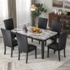 7-Piece Modern Dining Table Set, Wood Kitchen Table Set with Faux Marble Top Rectangular Kitchen Table with 6 PU Upholstered Dining Chairs Living Room Furniture for 6 Person, for Dining Room view 1