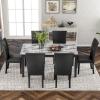 7-Piece Modern Dining Table Set, Wood Kitchen Table Set with Faux Marble Top Rectangular Kitchen Table with 6 PU Upholstered Dining Chairs Living Room Furniture for 6 Person, for Dining Room view 2