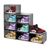 Yukui LLc Large Shoe Boxes Clear Plastic Stackable, 8 Pack Drop Side Shoe Storage Boxes with Magnetic Door, Shoe Storage Organizer Sneaker Storage Display Fit up to US Size 13 Black view 1