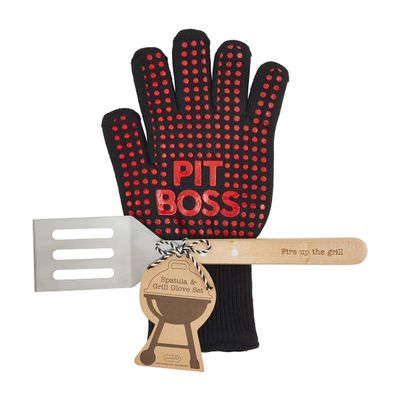 Mud Pie Grill Tong Set, glove 12 1/2" x 7" | spatula 15", RED