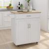 ACLULION Small Kitchen Island Cart with Storage, Rolling Kitchen Island with Rubber Wood Top, Kitchen Island on Wheels with Drawer, Towel Rack and Cabinet for Kitchen, Dining Room (White) view 1