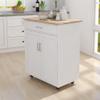 ACLULION Small Kitchen Island Cart with Storage, Rolling Kitchen Island with Rubber Wood Top, Kitchen Island on Wheels with Drawer, Towel Rack and Cabinet for Kitchen, Dining Room (White) view 3