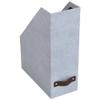 Bigso Box of Sweden Estelle Canvas Fiberboard Upright Magazine Storage Box | Magazine Holder & Organizer for Papers & Catalogs w/Leather Handle for Office Desks | 12.6in x 4.5in x 9.8in | Ash view 1