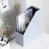 Bigso Box of Sweden Estelle Canvas Fiberboard Upright Magazine Storage Box | Magazine Holder & Organizer for Papers & Catalogs w/Leather Handle for Office Desks | 12.6in x 4.5in x 9.8in | Ash view 4
