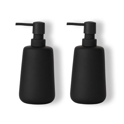 ABBI NIMO 2 Pack Soft Touch Rubber Coating Matte Black Ceramic Soap Dispenser, 13 oz Refillable Pump Bottle for Bathroom or Kitchen Countertop, Non-Slip and Comfort Grip