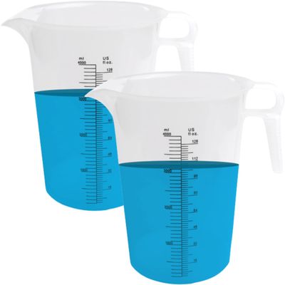 2-PACK ACCUPOUR Measuring Pitcher, Pool Measuring Cup for Chemicals, Plastic, Multipurpose - Great for Oil, Chemicals, Pool and Lawn - Ounce (oz) and Milliliter (mL) Increments (128oz)