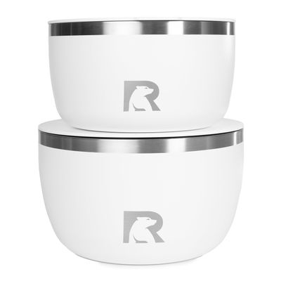 RTIC Anywhere Stainless Steel Camping Bowl Set of Two with Lids, Vacuum Insulated, Stackable, Durable, Outdoor Dinnerware, White