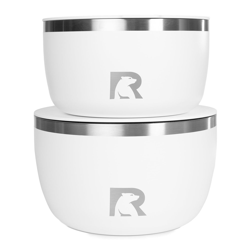 RTIC Anywhere Stainless Steel Camping Bowl Set of Two with Lids, Vacuum Insulated, Stackable, Durable, Outdoor Dinnerware, White