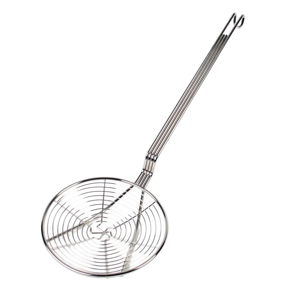 TrueCraftware- 7-Inch Round Spiral Wire Skimmer with 13" Handle Length Nickel Plated- Kitchen Utensil Food Strainer Skimmer Spoon for Cooking Sieve Sifters Rice Quinoa Pasta Fruits Vegetables etc.