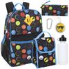 Trail maker 16.5 Inch Boys School Backpack 6 in 1 Set with Lunch Bag, Pencil Case, Water Bottle, Keychain, Carabiner Clip Attached (Silly Smileys) for Travel, Commute view 1