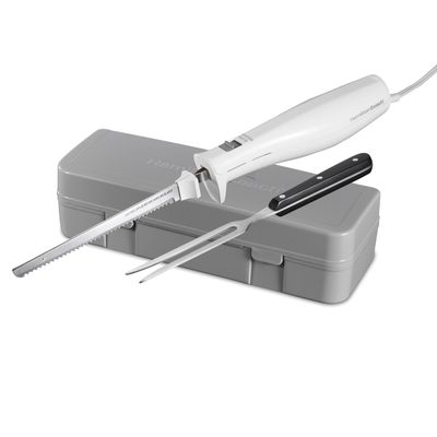 Hamilton Beach Electric Knife Set with Reciprocating Serrated Blades, Storage Case, Fork - For Carving Meats, Bread, Foam, More
