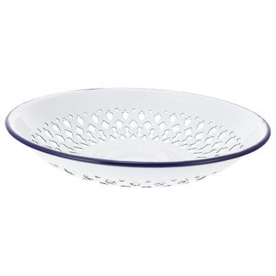 Anneome 1pc Hollow Enamel Fruit Drain Basket Multipurpose Strainer Tray for Serving and Storage Design for Kitchen Dining Use for Fruits and Vegetables