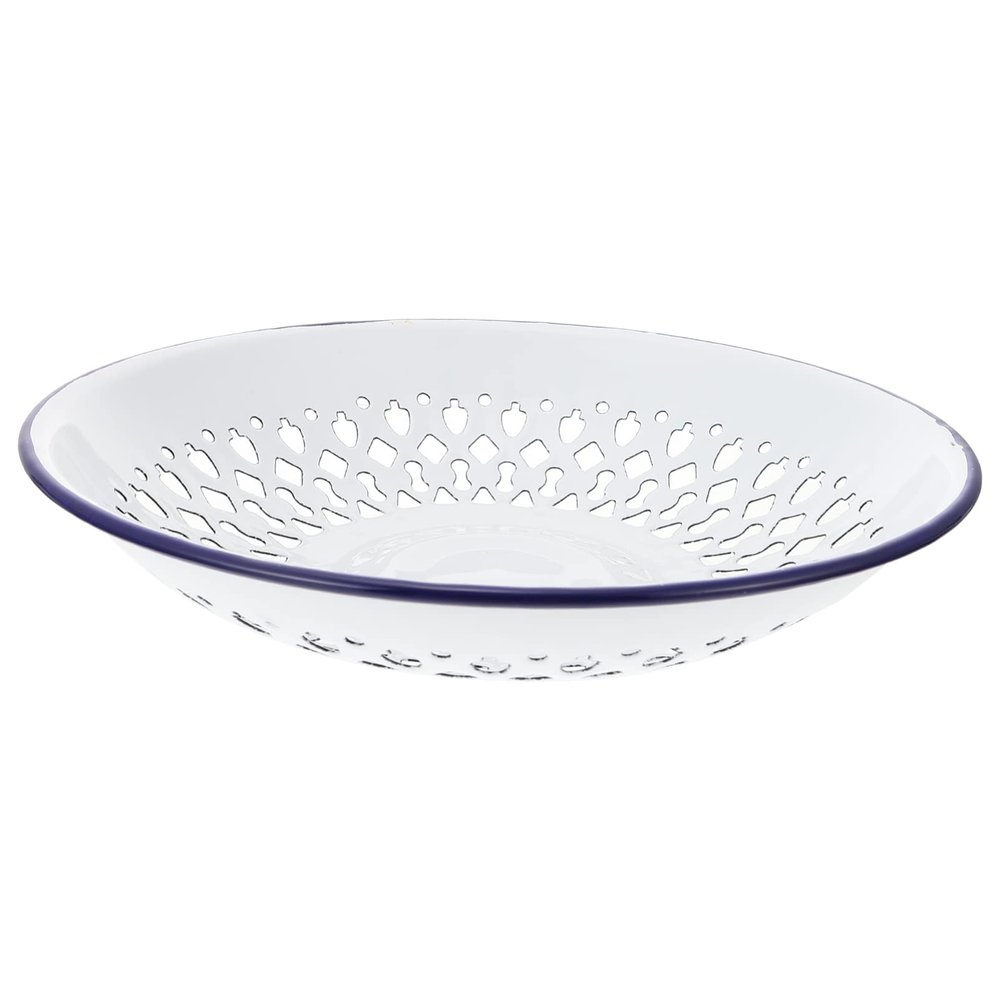 Anneome 1pc Hollow Enamel Fruit Drain Basket Multipurpose Strainer Tray for Serving and Storage Design for Kitchen Dining Use for Fruits and Vegetables