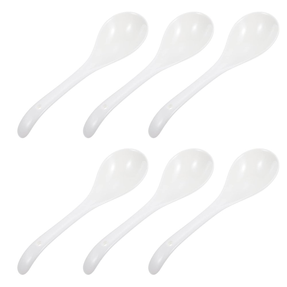 Anneome 6 Piece Ceramic Spoon Set Home Soup Spoons Cooking Large for Eating Multi-use