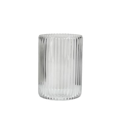 Serene Spaces Living Clear Pleated Glass Votive Holder, Decorative Centerpiece for Wedding, Christmas, Thanksgiving, Party, Dining Table, Living Room, Home Dcor, Measures 8" Tall