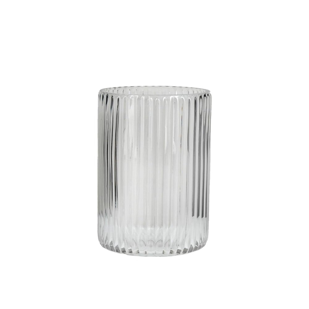Serene Spaces Living Clear Pleated Glass Votive Holder, Decorative Centerpiece for Wedding, Christmas, Thanksgiving, Party, Dining Table, Living Room, Home Dcor, Measures 8" Tall