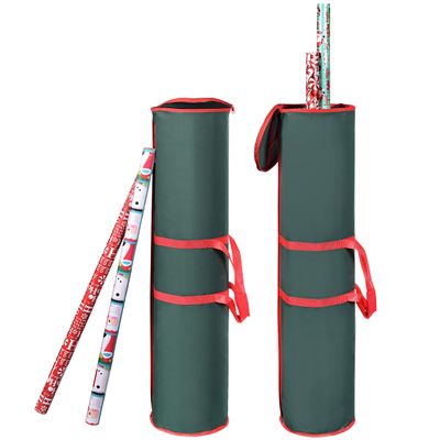 ProPik Wrapping Paper Storage Bag | Gift Wrap Holder Organizer | 2 Pack Store Up to 48 Rolls 40 Inch Long | Heavy Duty 600D Oxford Material Holiday Container | Top & side handles (Green)