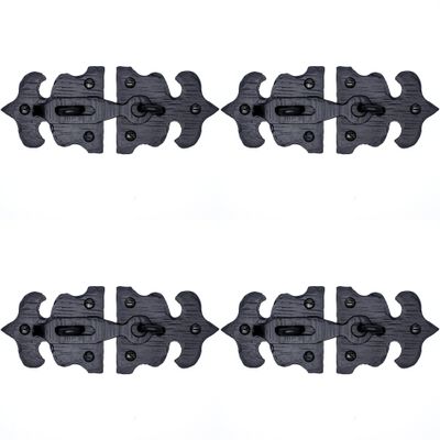 4 Pack 5.5" Furniture Hasp for Gates - Black - Heavy Duty Decorative Metal Hasps - Handmade Rustic Iron Furniture Hasps for Door, Drawer, Chests, Cupboard and Trunks - The Sonora Series