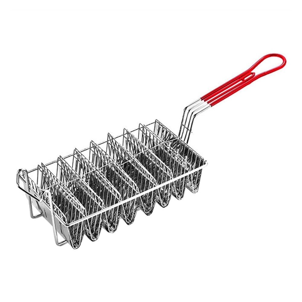 Fry Strainer Oil Skimmer Frying Basket Taco Shell Fryer Holds 8 Shells Deep Fryer Taco Holders Basket with Grip Handle Taco Holder Stand Kitchen Fried Filter