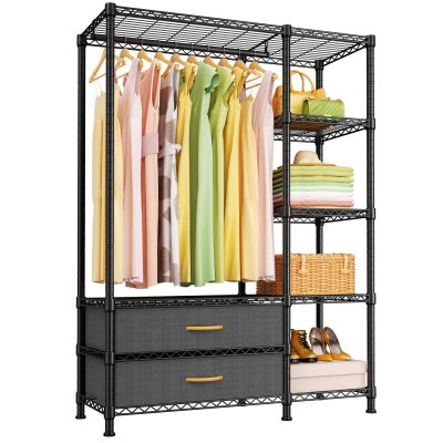 Ulif F3 Heavy Duty Clothes RackWith Fabric DrawersFreestanding Clothing Racks for Hanging ClothesAdjustable Closet Organizer SystemPortable Garment Rack 40" W x 15" D x 72" HMax Load 700LBSBlack