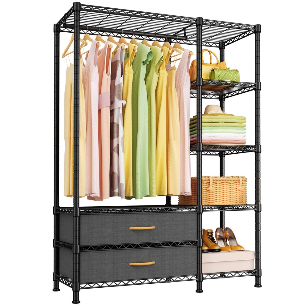 Ulif F3 Heavy Duty Clothes RackWith Fabric DrawersFreestanding Clothing Racks for Hanging ClothesAdjustable Closet Organizer SystemPortable Garment Rack 40" W x 15" D x 72" HMax Load 700LBSBlack