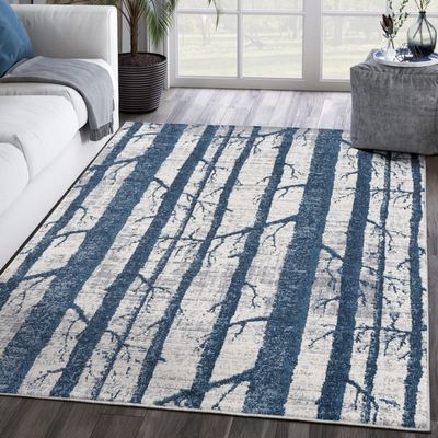 Abani Area Rug - 8x10 - Mist Collection - Blue Trees Design - Medium Pile - Turkish Made - Stain & Shed Resistant - Livingroom Bedroom Kitchen Office - Safe for Kids & Pets - Soft Feel - Indoor Use