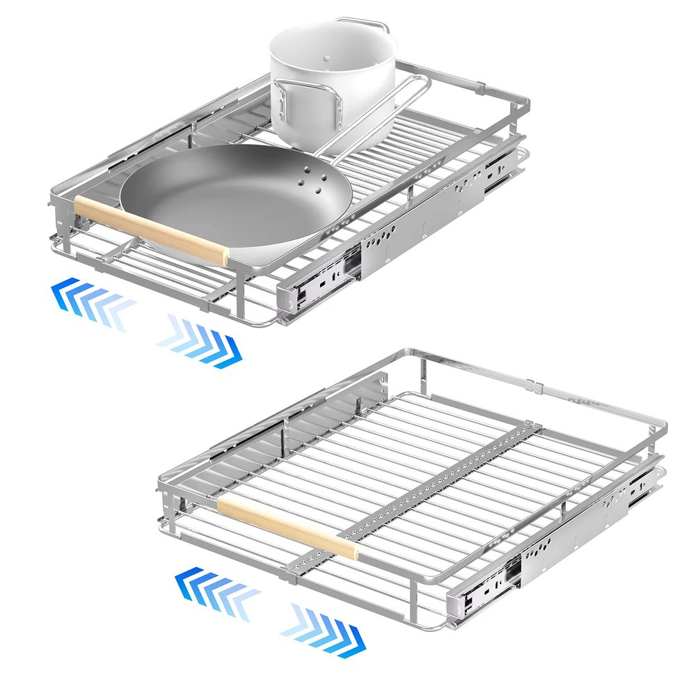 2Pack Pull Out Cabinet Organizer, 12.2~17.9"W x 22.5"D Expandable Pull Out Shelves for Kitchen Cabinets, Heavy Duty Metal Slide Out Pantry Shelves Sliding Shelf for Home Kitchen,Under Sink,Wardrobe