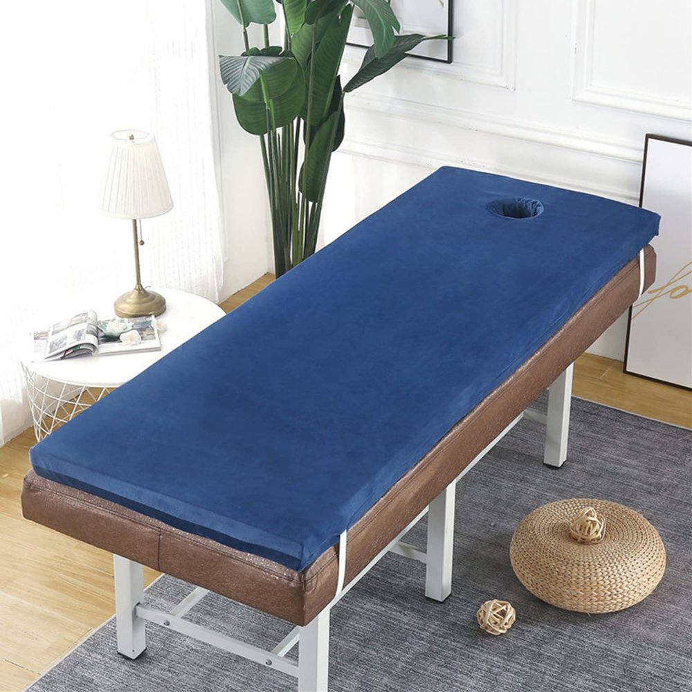 KKCD 6cm Thick Massage Table Mattress Protector Beauty Mattress Topper with Trapezoidal Head Spa Bed Mattress Pad with Breath Hole Sponge Bed Mattress Cushion for Lash Bed,Navy,70x190cm