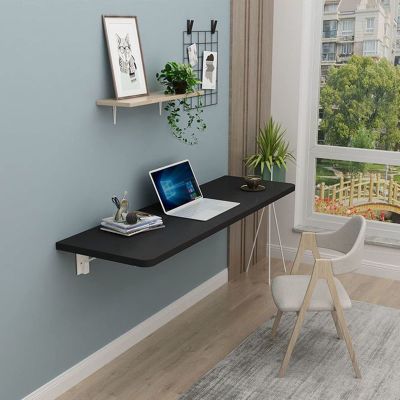 Aigoss Folding Wall-Mounted Drop-Leaf Table - Heavy Duty Fold Down Wall Mount Desk for Small Spaces Desk Home/Office/Kitchen & Dining Room (Color : Black, Size : L50xW30cm/L20xW12in)