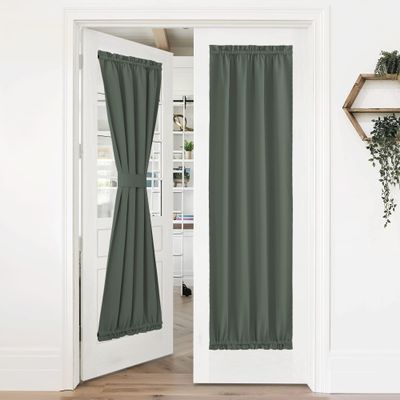 NICETOWN Sidelight French Door Room Darkening Curtain, Thermal Insulated Window Treatment Curtain for Narrow Glass Rod Pocket Door Cover with Tieback, 36 inch by 72 inch, Dark Mallard, 1 Panel