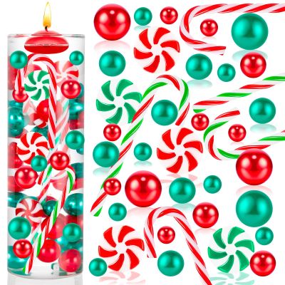 240 Pcs Christmas Vase Filler, Green Red Fake Candy Cane Beads Pearls for Vases for Table Decorations Centerpieces