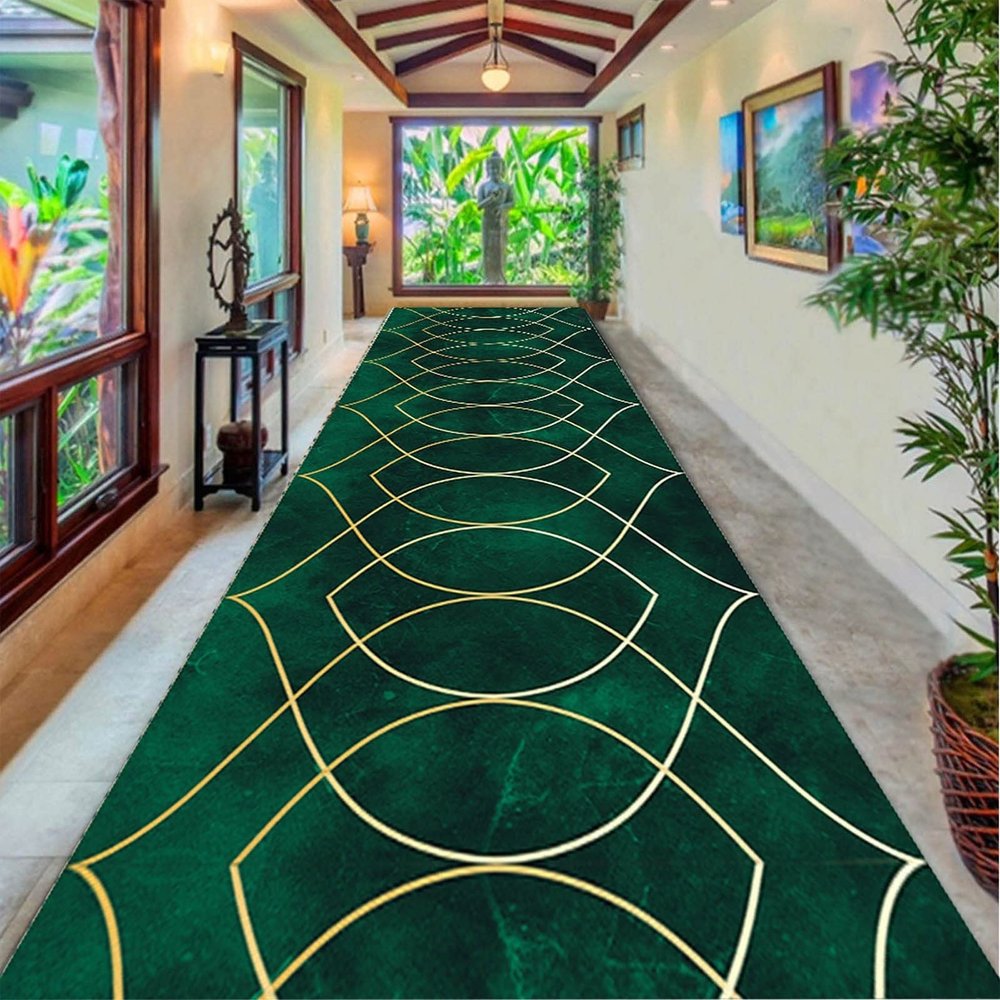 Green Carpet Runners for Hallway Kitchen, Washable Narrow Long Runner Rug 1m 150cm 2m 2.5m 300cm 3.5m 4m 4.5m 5m 6m Modern Area Rug Floor Mat for Entryway Bedroom Living Room Laundry Room (Size : 2 f