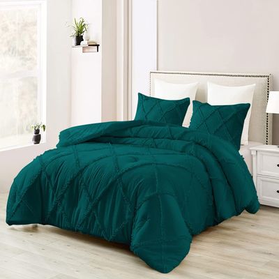 Velosso 3 Piece Luxury Diamond Ruffle Comforter Set Premium Super Soft 500 GSM All Season Pintuck 1000 Thread Count, 100% Egyptian Cotton - (King/California King Size Teal)