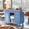 Kitchen Cart with Rubber Wood Desktop Rolling Mobile Kitchen Island with Storage and 5 Draws, Suitable for Kitchen Dining Room (Blue@G>) view 1