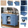 Kitchen Cart with Rubber Wood Desktop Rolling Mobile Kitchen Island with Storage and 5 Draws, Suitable for Kitchen Dining Room (Blue@G>) view 4