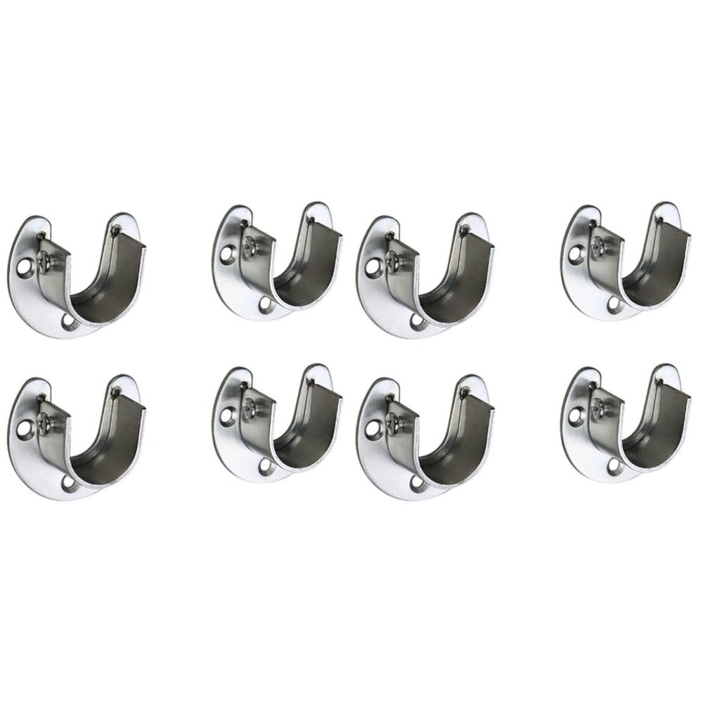 Cabilock 8pcs Heavy Duty Clothes Rail U-shaped Rod End Supports for Closet Curtain Rod and Shower Curtain Stainless Steel Flange Holder Screws